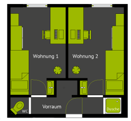 Grundriss eines typischen 2-Zimmer-Apartments